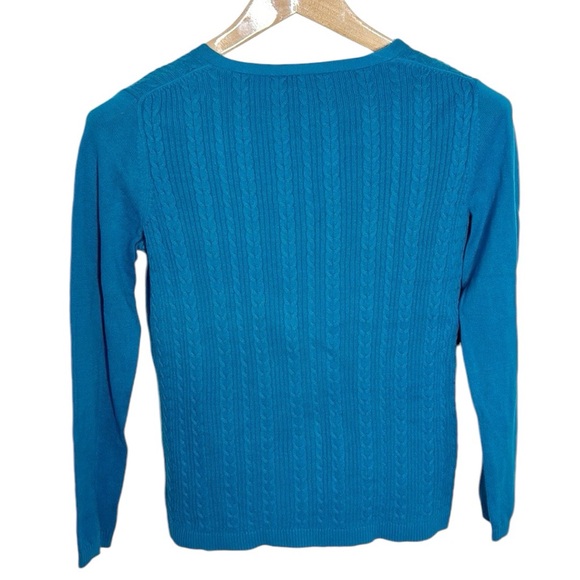 Talbots Outlet Azure Blue Cotton V-Neck Cable Knit Sweater Size S petite - Picture 2 of 9